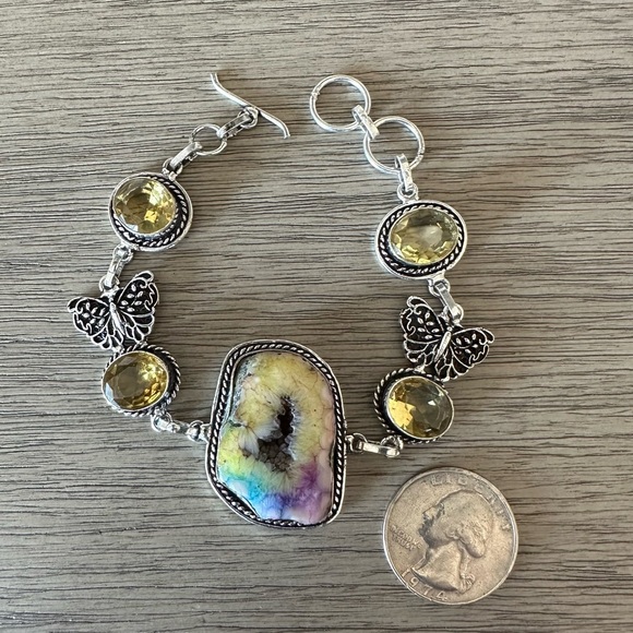 0196 Rainbow Solar Quartz Citrine Butterfly Bracelet Silver Gemstone Jewelry - Picture 5 of 11
